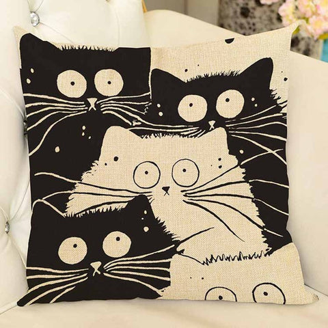 Cat Pillow Cartoon Images Linen Cotton Blend Cushion Cover Pillowcases
