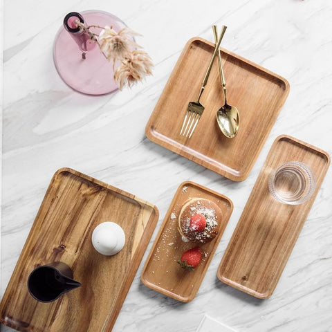 Elegant Rectangular Wooden Tray & Round Japanese Tea Tray Set"