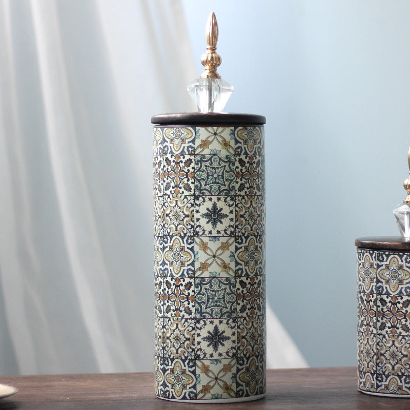 Light Luxury Geometric Pattern Storage Ceramic Storage Jar With Lid