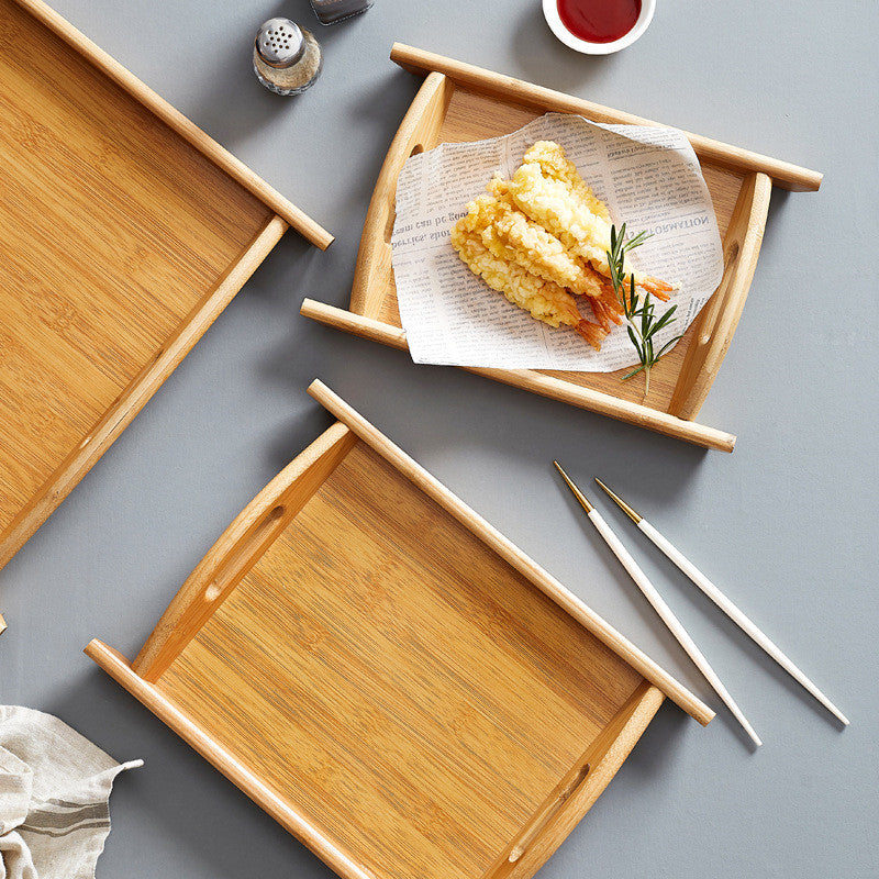 "Rectangular Bamboo Dim Sum Snack Bread Tea Tray - Natural Elegance for Entertaining"