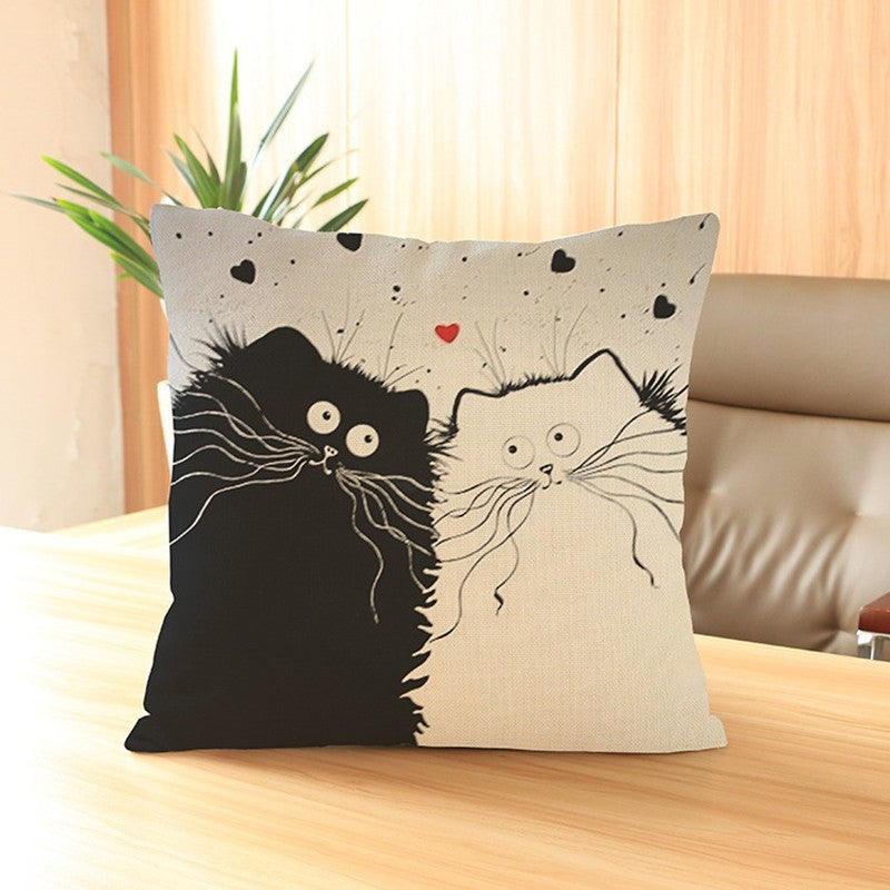 Cat Pillow Cartoon Images Linen Cotton Blend Cushion Cover Pillowcases