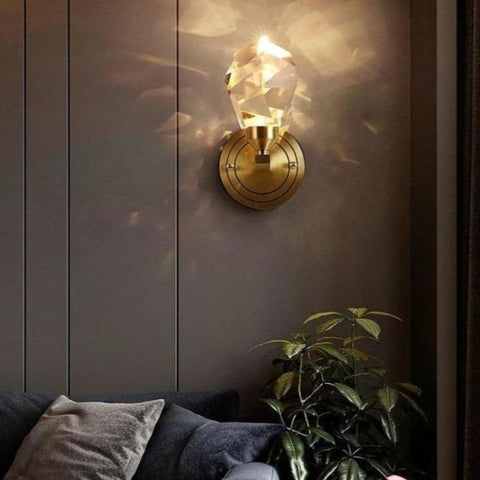 Artisan Elegance: Copper Modern Villa Rotating Crystal Wall Lamp
