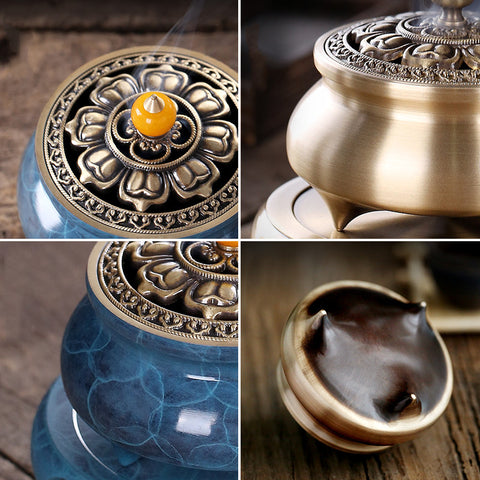 Home Indoor Hollow Lotus Cover Incense Burner