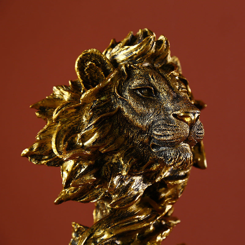 Resin King Of Beasts Lion Head Ornaments Living Room Bookcase
