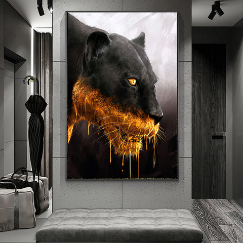 Black Gold Leopard Hunting Luxury Canvas Animal Poster Decoration