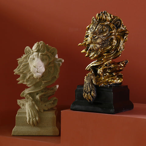 Resin King Of Beasts Lion Head Ornaments Living Room Bookcase