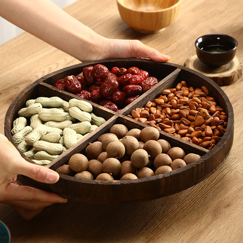 Simple Wooden Grid Dry Fruit Tray for Creative Household Coffee Tables"