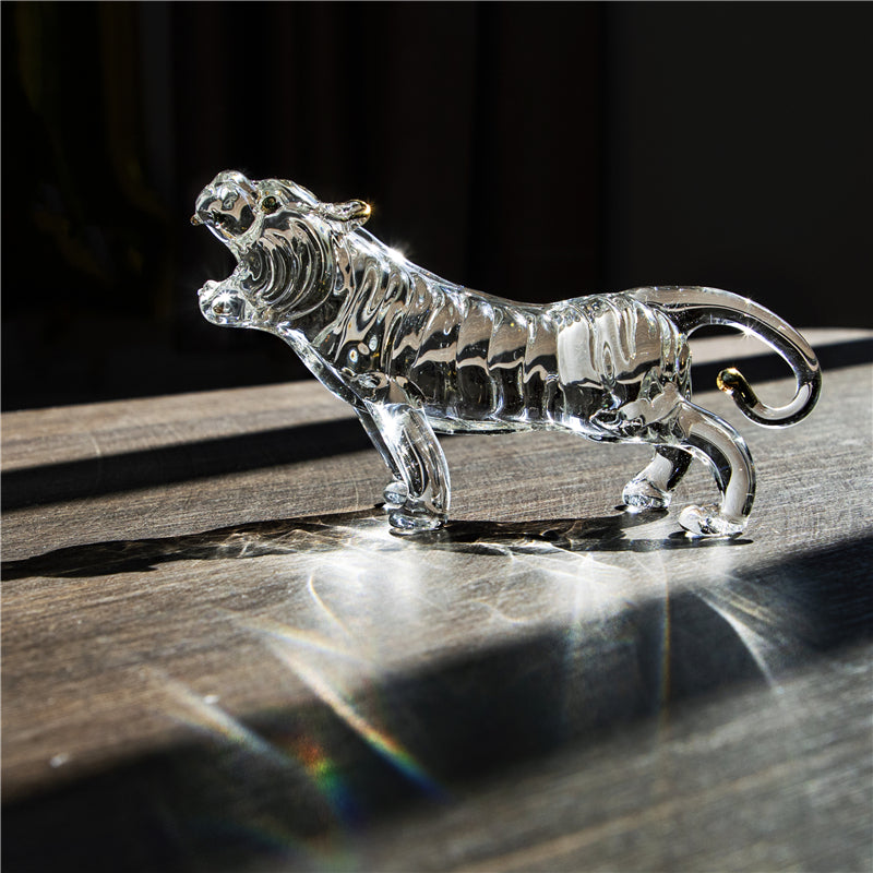 Handmade Lucky Crystal Tiger Statue Desktop Ornament