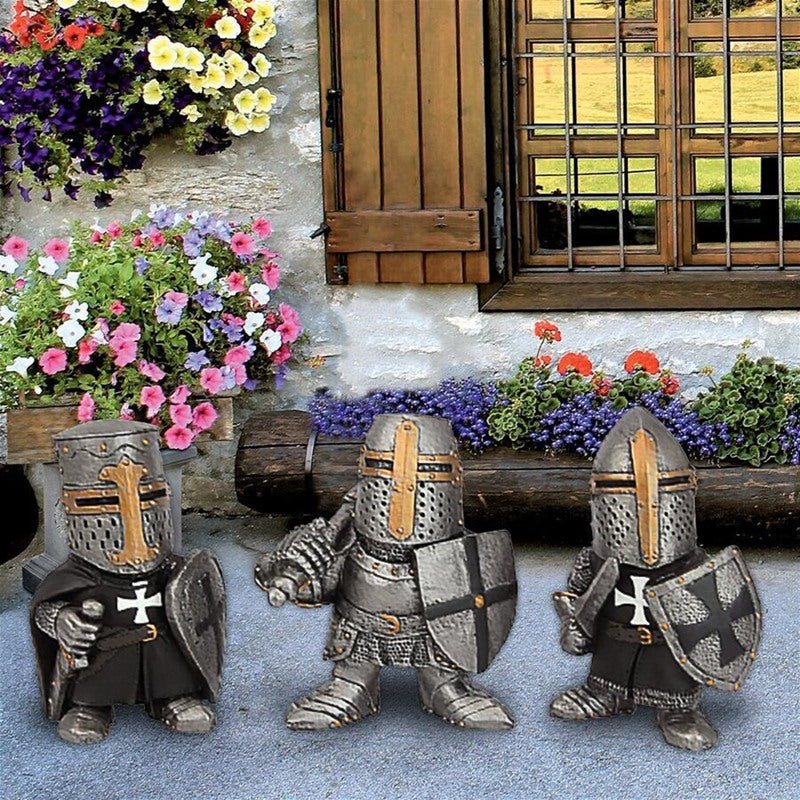 Knight Gnomes Guard Garden Statues Resin Knight Dwarf Warrior Gnome Figurines Funny Cavalier Paladin Sculptures For Lawn Decor