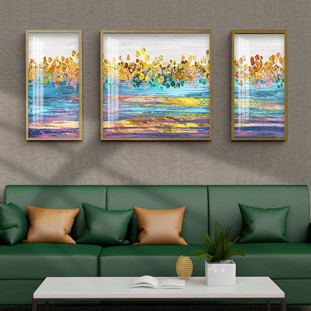 Luxurious Abstract Golden Canvas Wall Art Set for Elegant Interiors - Artessia