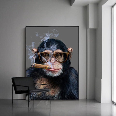 Gorilla Smoking Poster Animal Painting Decorative Wall Art - Artessia