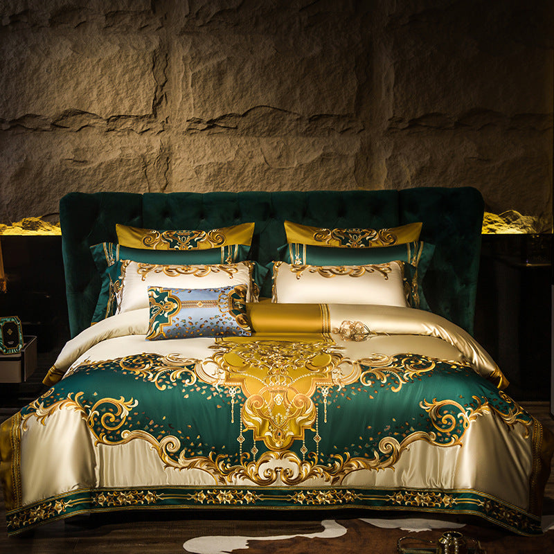 Luxury Villa European-style Bedding Set - High-End Satin Embroidered 10-Piece Collection