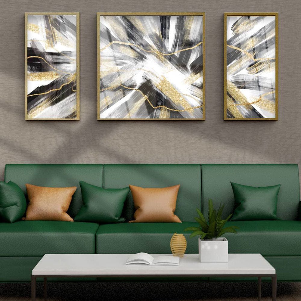 Luxurious Abstract Golden Canvas Wall Art Set - Artessia