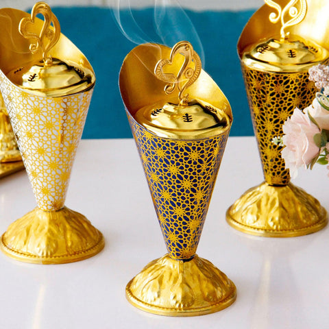 European Elegance Golden Pattern Light Luxury Metal Incense Burner for Desktop - Artessia