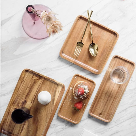 Elegant Rectangular Wooden Tray & Round Japanese Tea Tray Set - Artessia