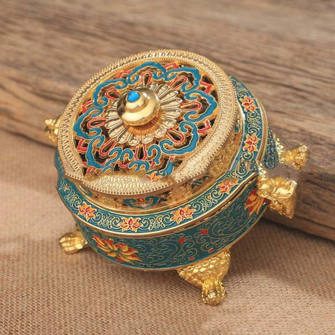 Handcrafted Tibetan Copper Alloy Painted Incense Burner – Traditional Dish Design - Artessia