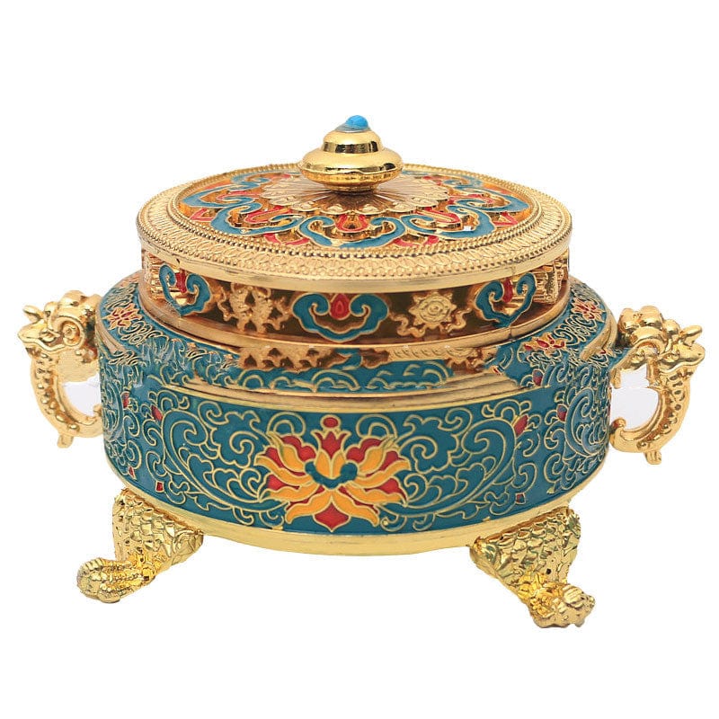 Handcrafted Tibetan Copper Alloy Painted Incense Burner – Traditional Dish Design - Artessia