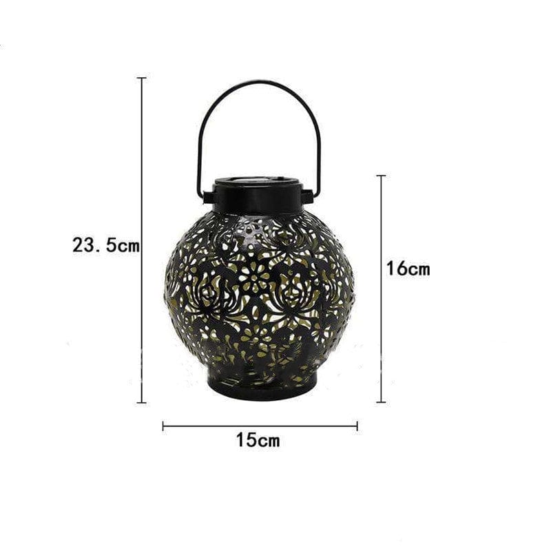 Solar-Powered LED Hollow Iron Lantern with Decorative Light Projection - Artessia