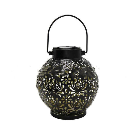 Solar-Powered LED Hollow Iron Lantern with Decorative Light Projection - Artessia