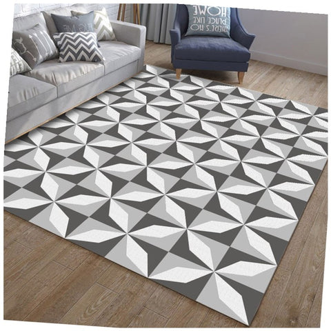 Modern Geometric Hexagon Area Rug - Luxury Soft Carpet for Living Room | Pastel Pink, Gray, and Gold Accents