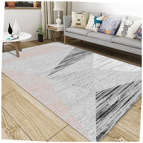 Modern Geometric Hexagon Area Rug - Luxury Soft Carpet for Living Room | Pastel Pink, Gray, and Gold Accents