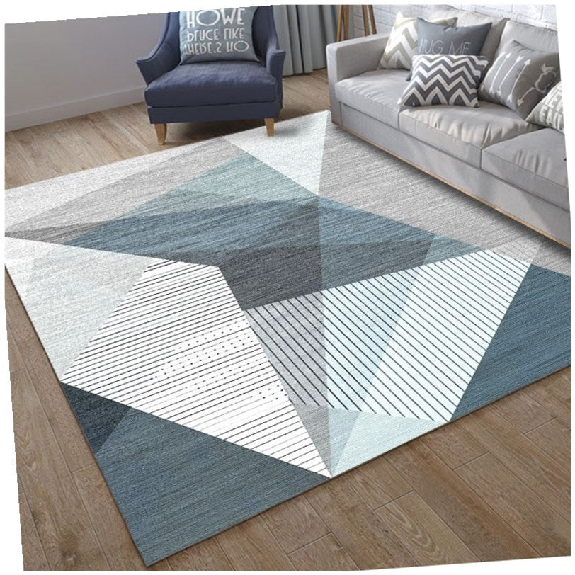 Modern Geometric Hexagon Area Rug - Luxury Soft Carpet for Living Room | Pastel Pink, Gray, and Gold Accents