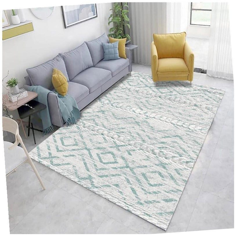 Modern Geometric Hexagon Area Rug - Luxury Soft Carpet for Living Room | Pastel Pink, Gray, and Gold Accents