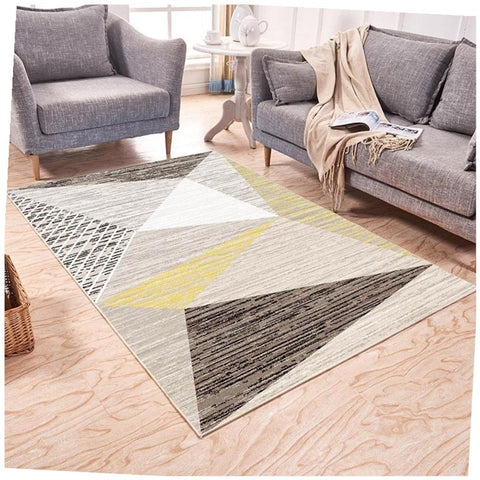 Modern Geometric Hexagon Area Rug - Luxury Soft Carpet for Living Room | Pastel Pink, Gray, and Gold Accents