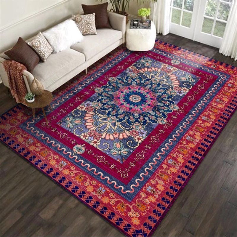 Retro Purplish Red Persian Blanket Ethnic Style Carpet - Artessia