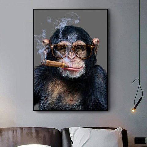 Gorilla Smoking Poster Animal Painting Decorative Wall Art - Artessia