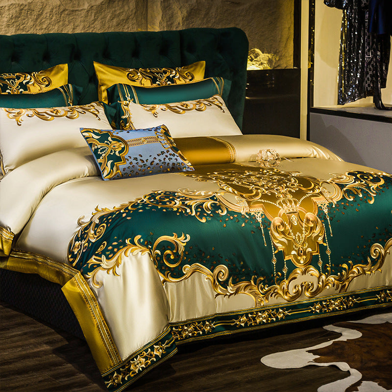 Luxury Villa European-style Bedding Set - High-End Satin Embroidered 10-Piece Collection