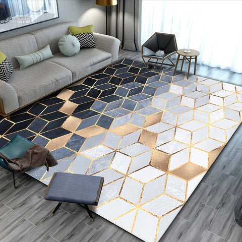 Modern Geometric Navy & Gold Carpet - Luxurious Design for Stylish Interiors