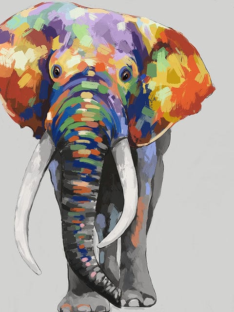 Wall Art Colorful Elephant Canvas, Abstract Animal Poster - Artessia