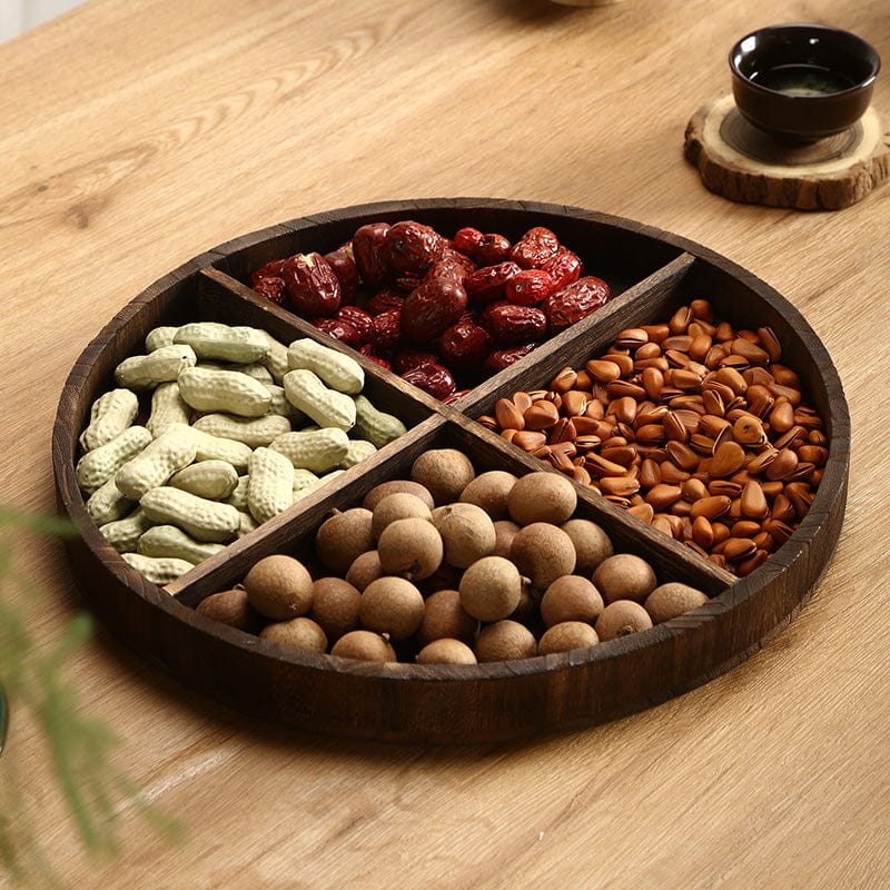 Simple Wooden Grid Dry Fruit Tray for Creative Household Coffee Tables"