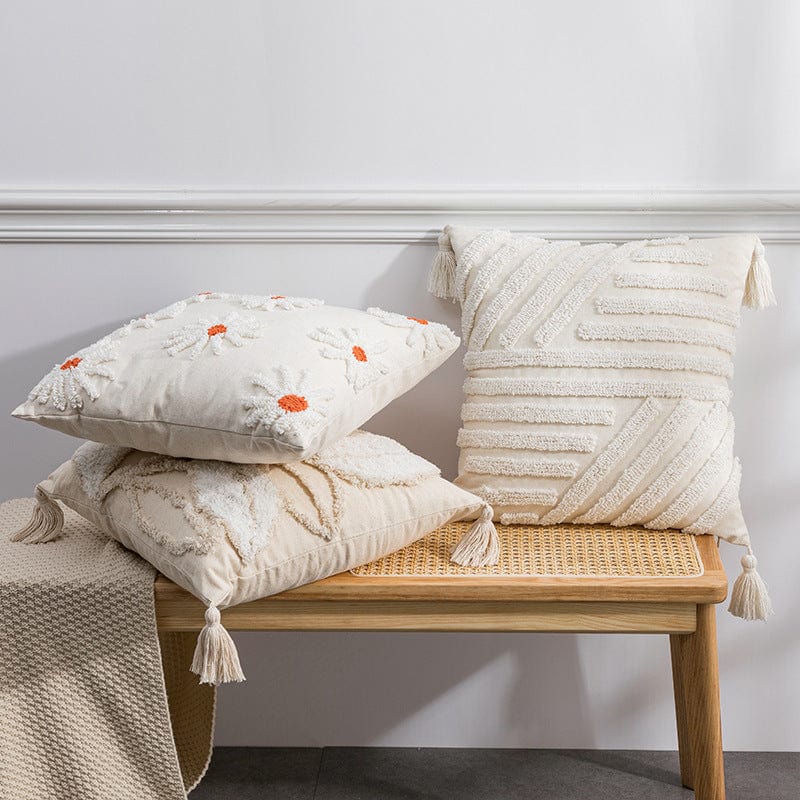 Scandinavian Floral Tufted Tassel Pillowcases - Artessia