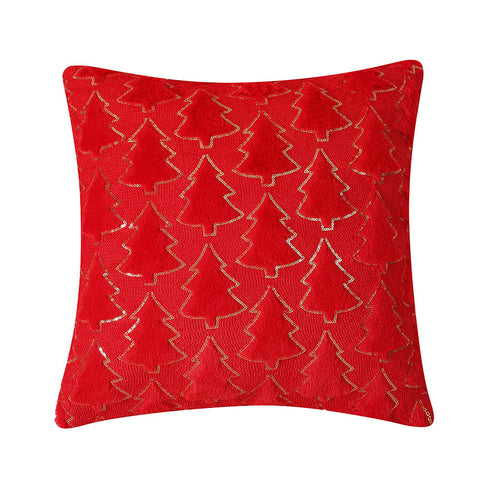 Festive Christmas Tree Embroidered Throw Pillow Cover  – Red & Green Velvet with Gold Detailing