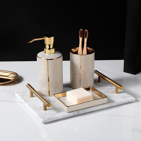 Arabesque Ceramic Bathroom Set - Stylish Shampoo Shower Gel & Soap Dispensers