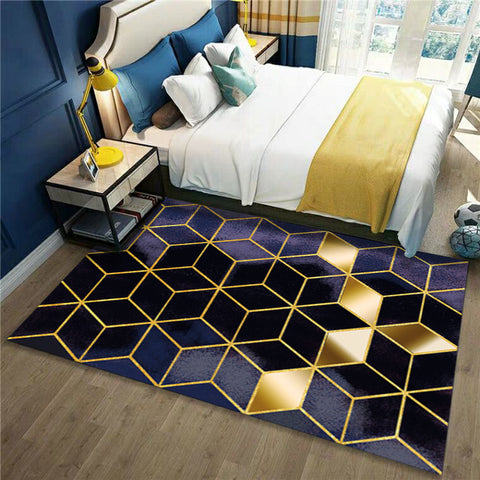 Modern Geometric Navy & Gold Carpet - Luxurious Design for Stylish Interiors