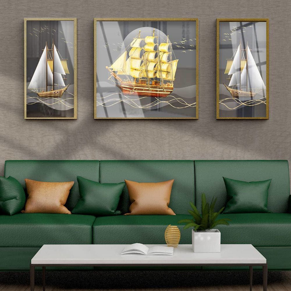 Luxurious Abstract Golden Canvas Wall Art Set - Artessia