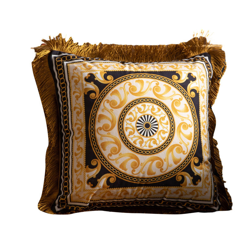 Luxury Black and Gold Tassel Cushion - High-Grade Printed Sofa Pillow 45x45cm Decorative Throw