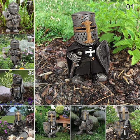 Knight Gnomes Guard Garden Statues Resin Knight Dwarf Warrior Gnome Figurines Funny Cavalier Paladin Sculptures For Lawn Decor - Artessia