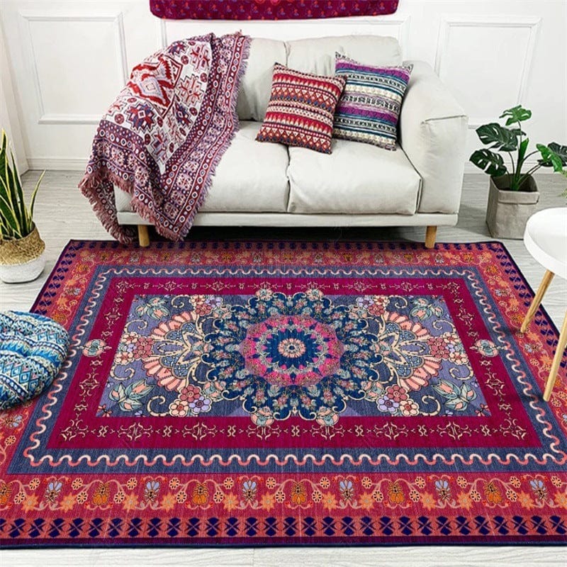 Retro Purplish Red Persian Blanket Ethnic Style Carpet - Artessia