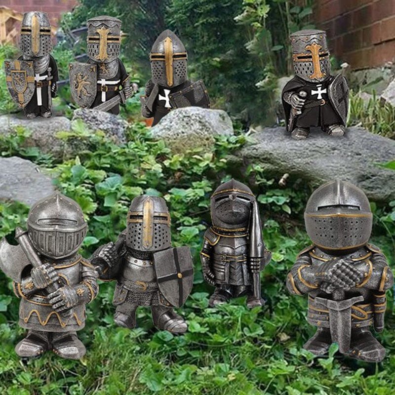 Knight Gnomes Guard Garden Statues Resin Knight Dwarf Warrior Gnome Figurines Funny Cavalier Paladin Sculptures For Lawn Decor - Artessia