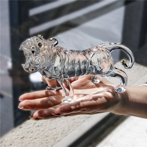 Handmade Lucky Crystal Tiger Statue Desktop Ornament - Artessia