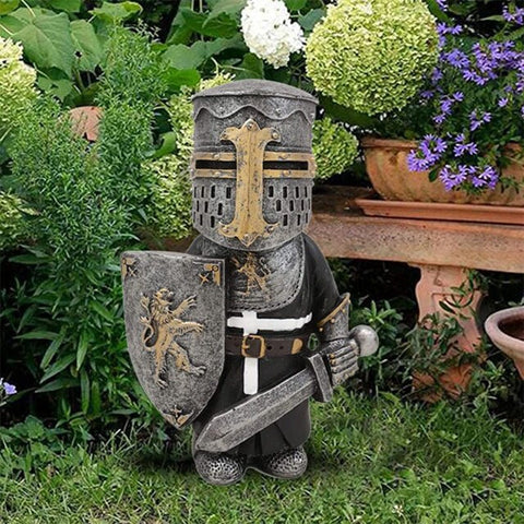 Knight Gnomes Guard Garden Statues Resin Knight Dwarf Warrior Gnome Figurines Funny Cavalier Paladin Sculptures For Lawn Decor - Artessia