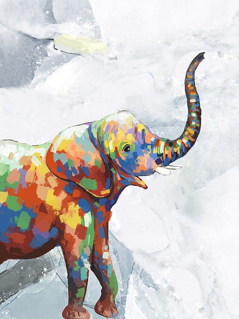 Wall Art Colorful Elephant Canvas, Abstract Animal Poster