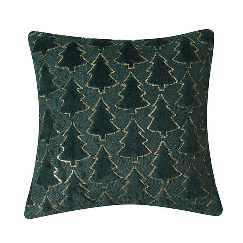 Festive Christmas Tree Embroidered Throw Pillow Cover  – Red & Green Velvet with Gold Detailing