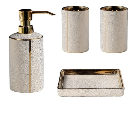 Arabesque Ceramic Bathroom Set - Stylish Shampoo Shower Gel & Soap Dispensers