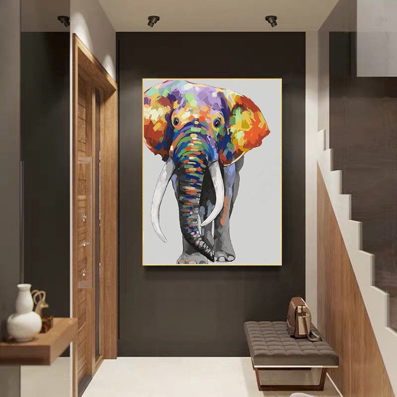 Wall Art Colorful Elephant Canvas, Abstract Animal Poster - Artessia