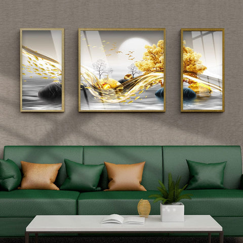 Luxurious Abstract Golden Canvas Wall Art Set for Elegant Interiors - Artessia